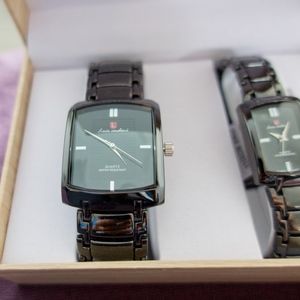 Watch Set Men Women Quartz Black